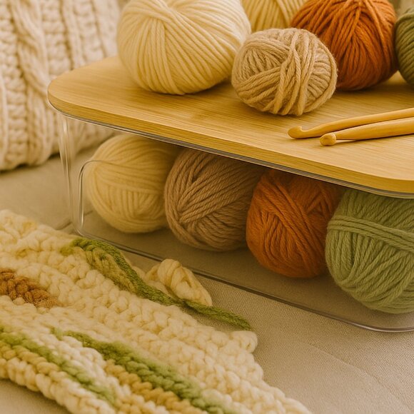 NWT Clear Acrylic Closet Storage Organization Box Container With Bamboo Lid . - Picture 2 of 12